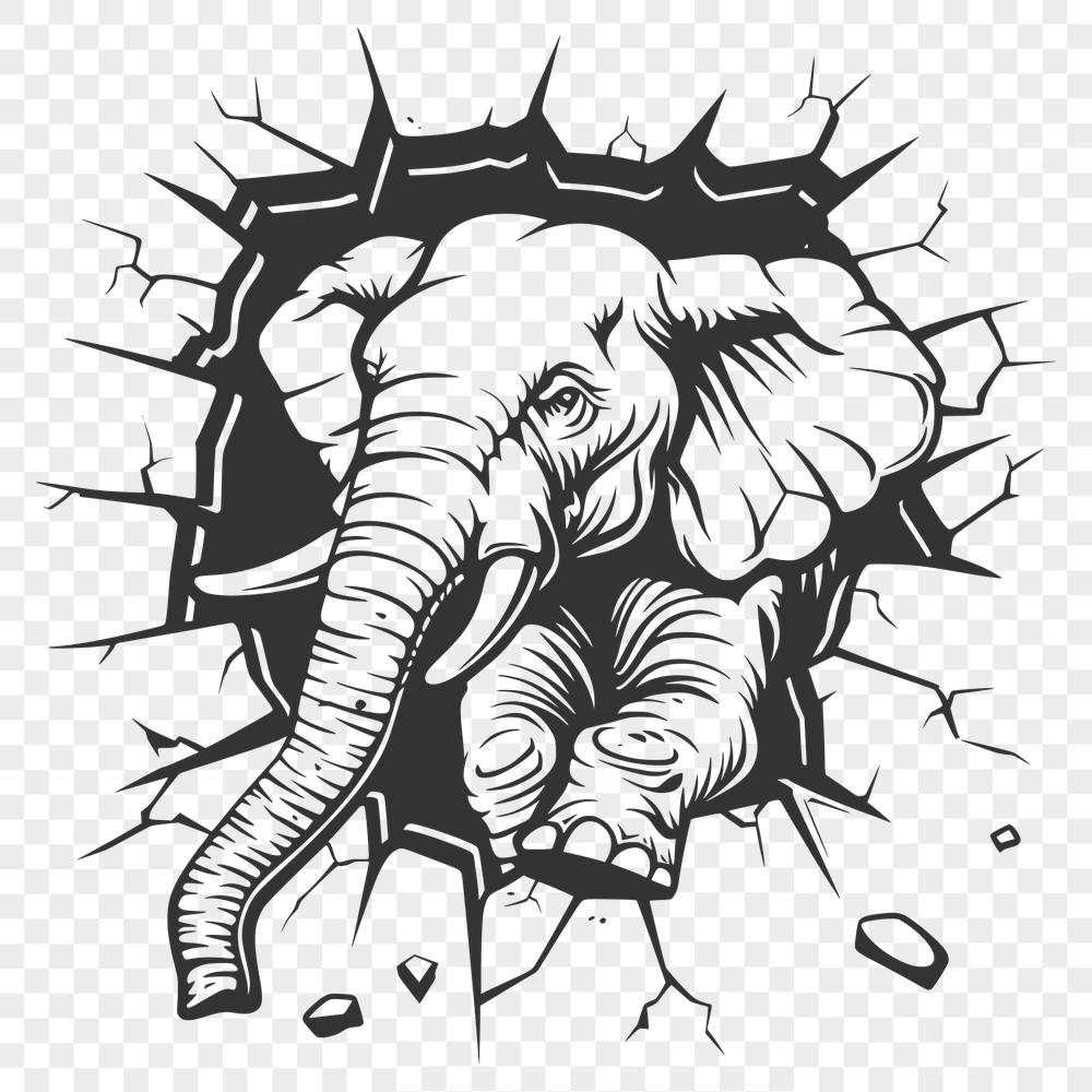 Artistic Elephant Smashing Through Wall SVG