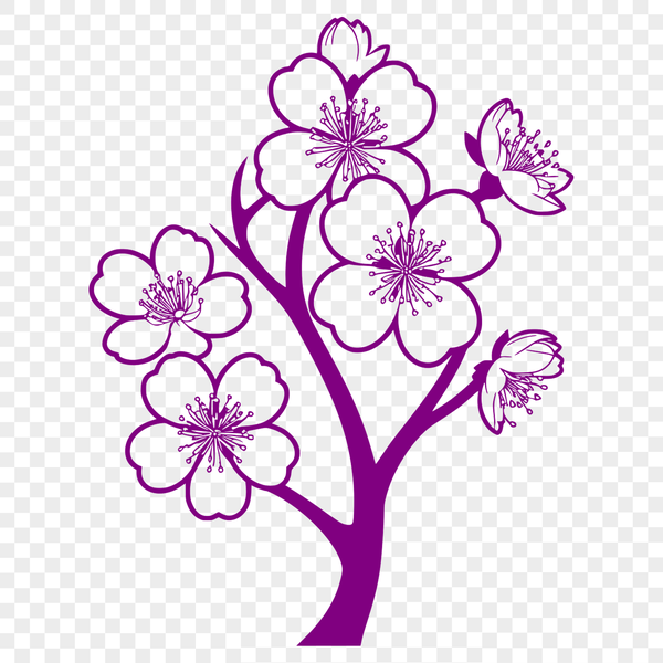 Stylized Cherry Blossom Graphics A stylized illustration of a cherry blossom with delicate petals and a central stem, suitable for graphic design projects.