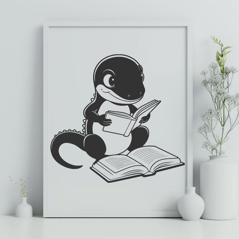 Whimsical Amphibian A digital illustration of a salamander sitting on a stack of books.