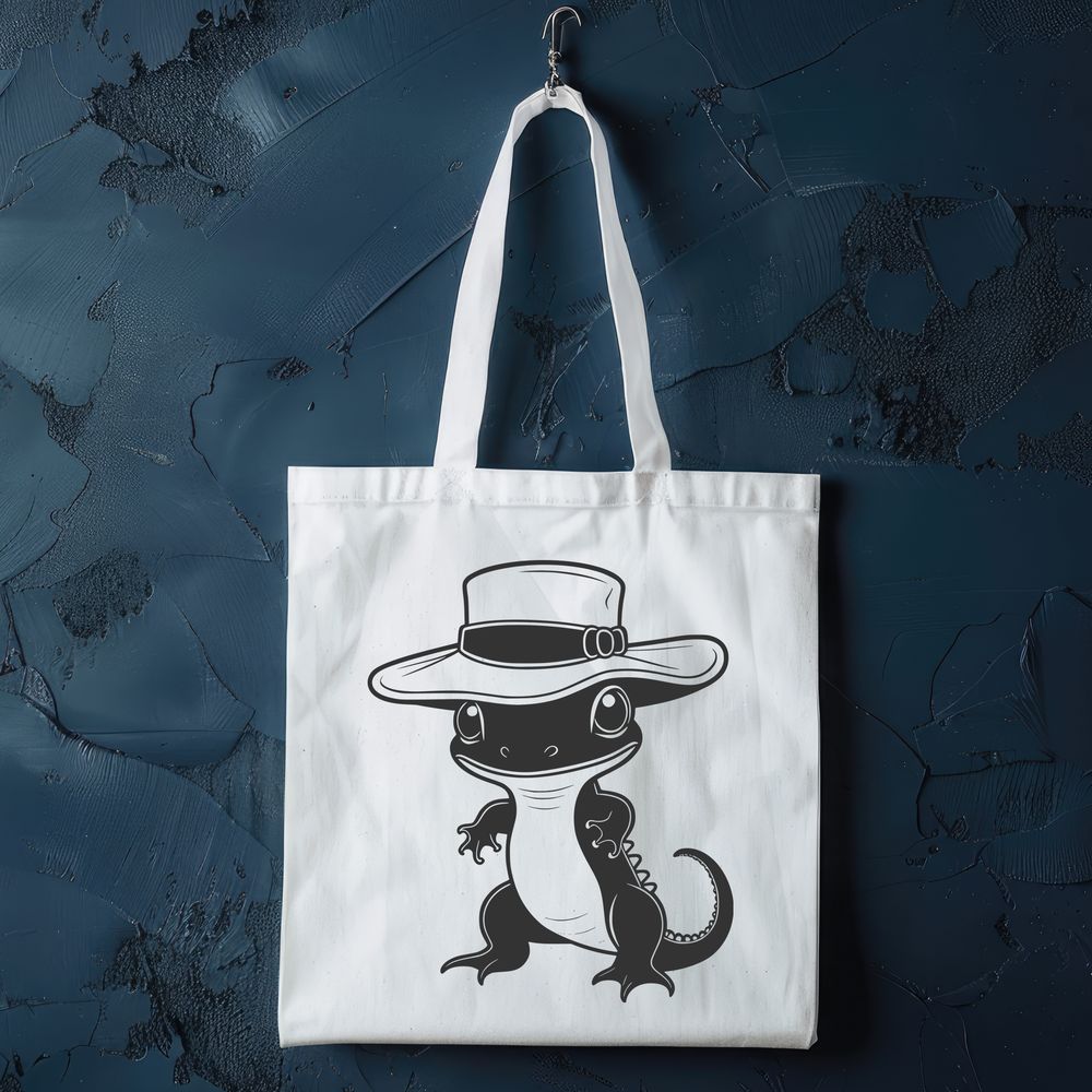 Salamander Silhouette with Hat An amphibian salamander figure with a hat on its head, designed as vector art.
