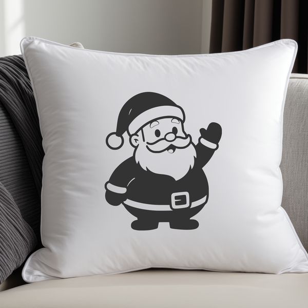 An outline vector art design featuring Santa Claus in a festive holiday theme.