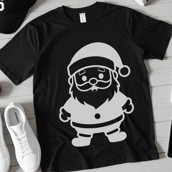 A digital illustration of a jolly Santa Claus in silhouette form.