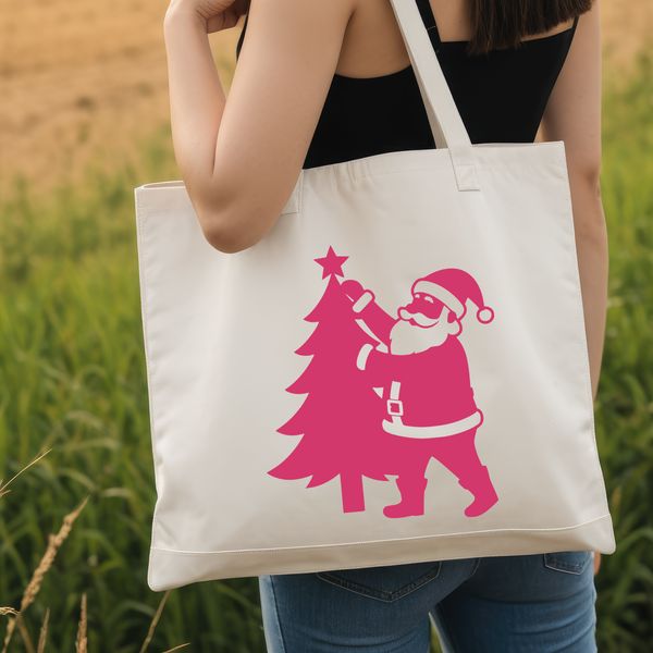 A jovial figure in a red suit with a white beard and hat.