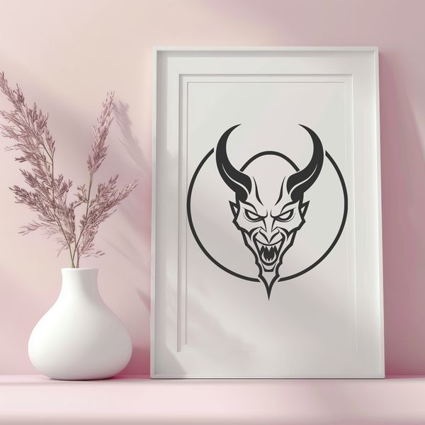 Ominous Demon Portrait A depiction of the devil in a dark, ominous setting, suitable for Halloween designs and crafts.