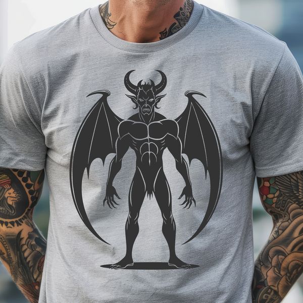 A digital illustration of Satan in a dark and ominous setting, suitable for Halloween-themed designs.