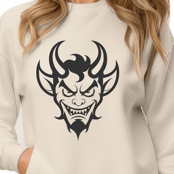Malevolent Horned Figure Illustration SVG illustration of a devilish figure with horns and wings.