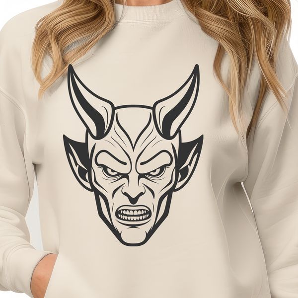 Malevolent Horned Figure SVG Icon A vector graphic representation of Satan as a malevolent figure with horns and a pitchfork.