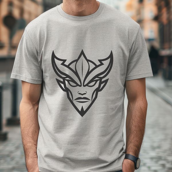 An illustration of a devilish character with horns and a pointed tail, often associated with Halloween.