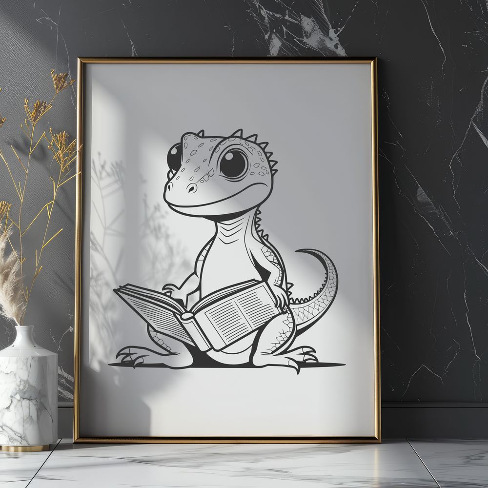 Scaly Bookworm Friend A small reptile creature with scaly skin holding a book in its front legs.