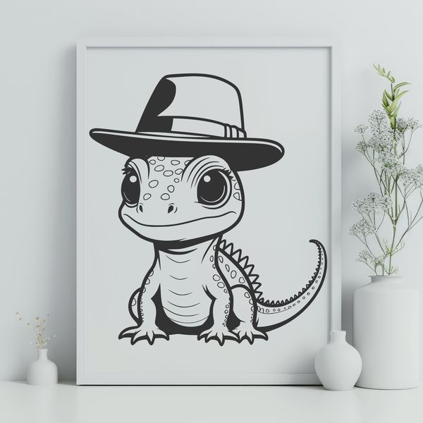 A colorful illustration of a lizard wearing a hat, suitable for vector art designs.