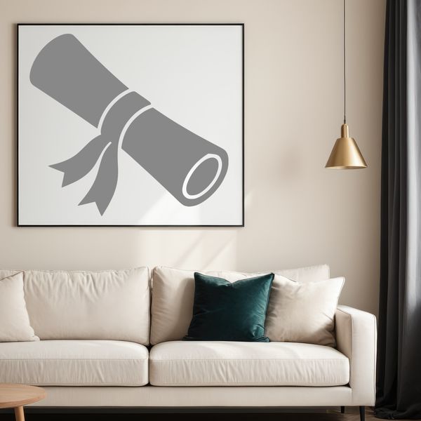 A digital illustration of a graduation diploma scroll with paper texture and golden accents.