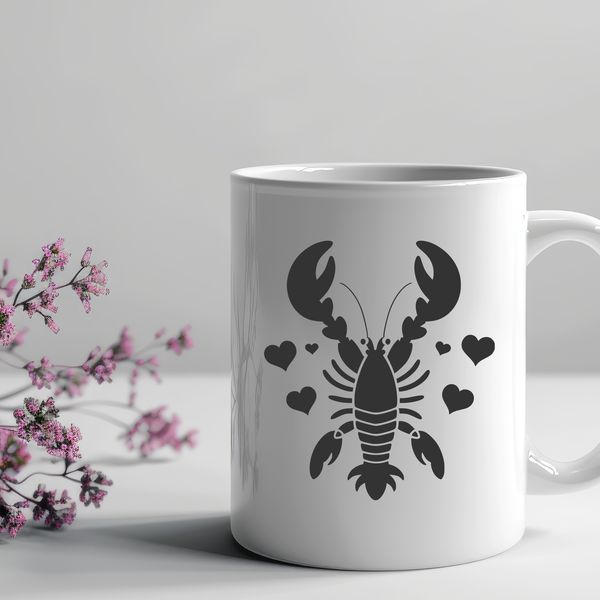 Whimsical Lobster Illustration with Love Hearts A colorful illustration of a lobster, designed as vector art with love hearts incorporated into its design.