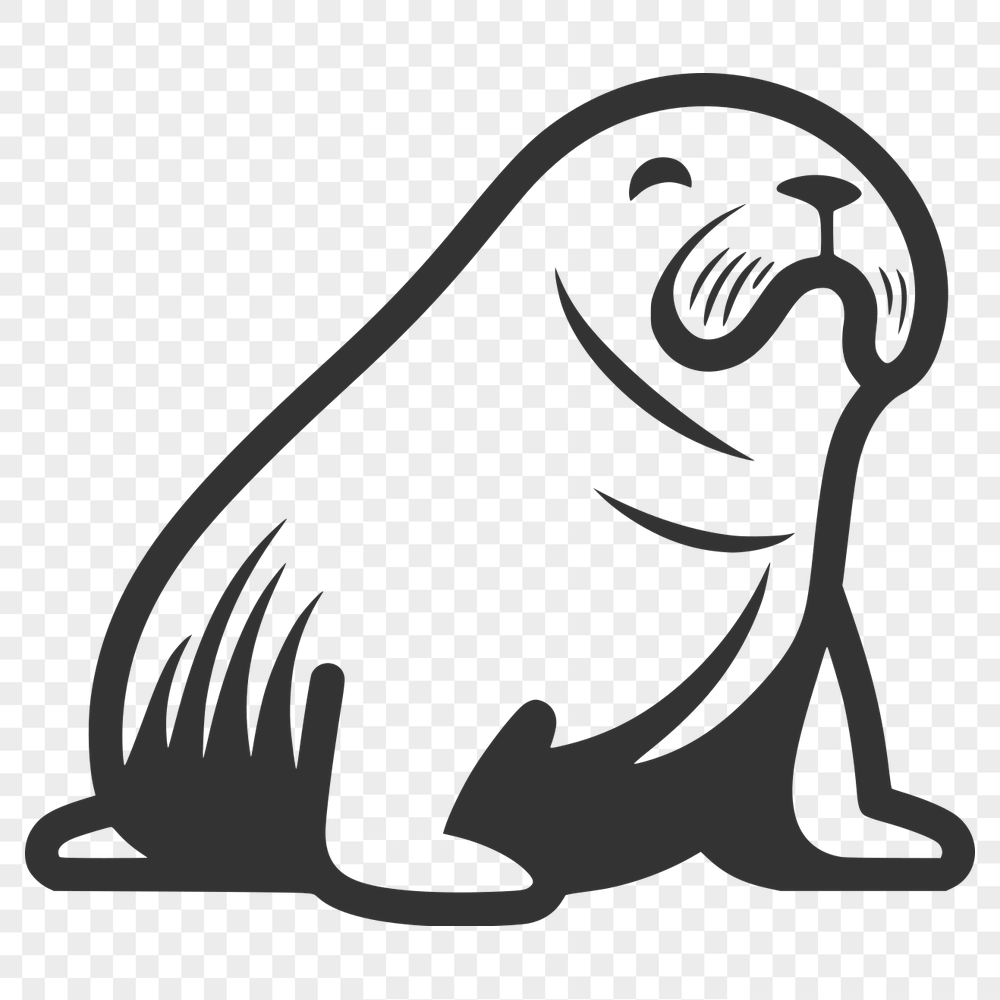 Artistic Sitting Sea Lion Simple Line Drawing