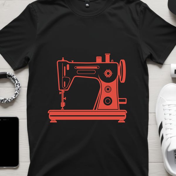 Stitched with Precision: Vector Sewing Machine Design Illustrated vector drawing of a sewing machine, ideal for digital crafting and DIY projects.