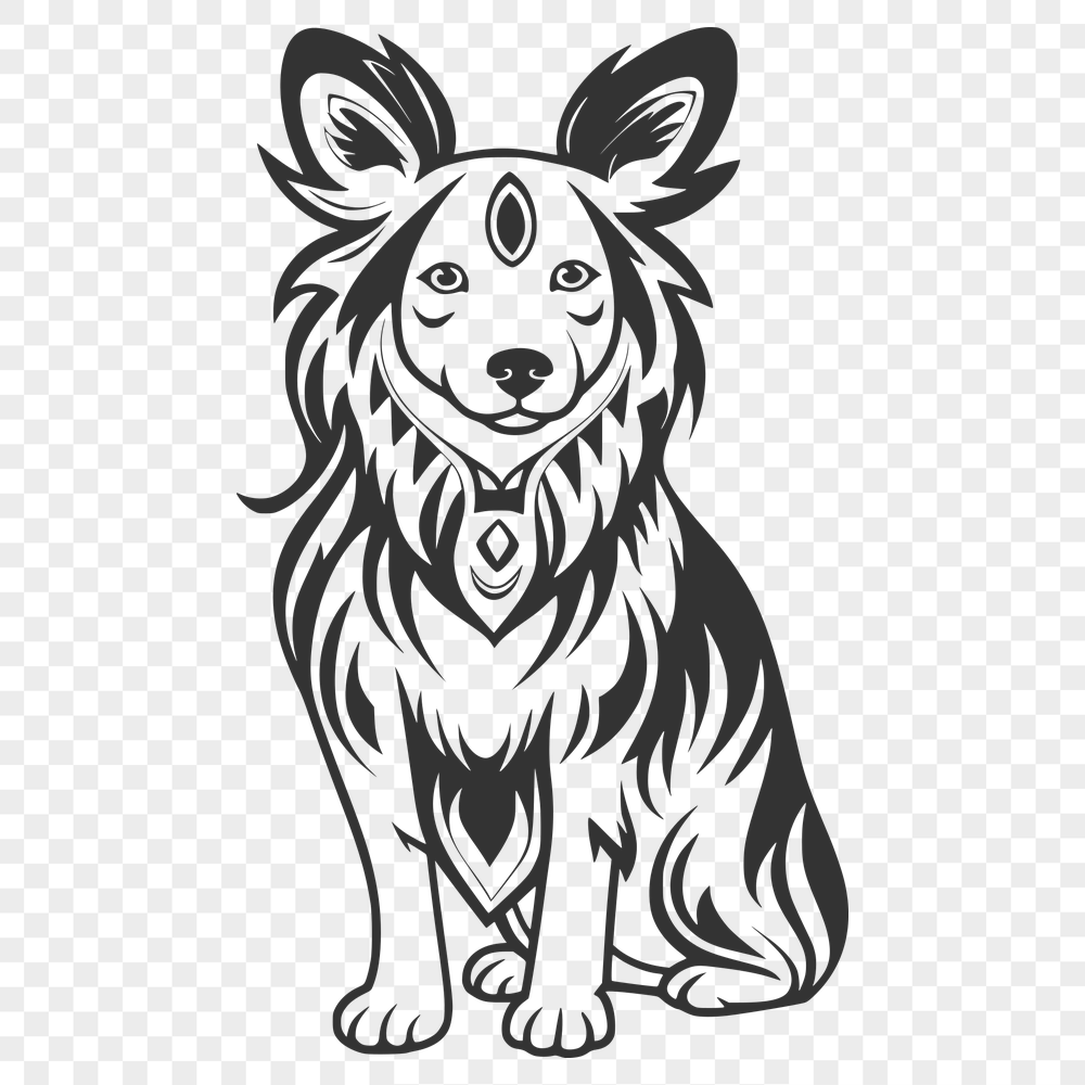 Ornate Sitting Dog Vector Drawing