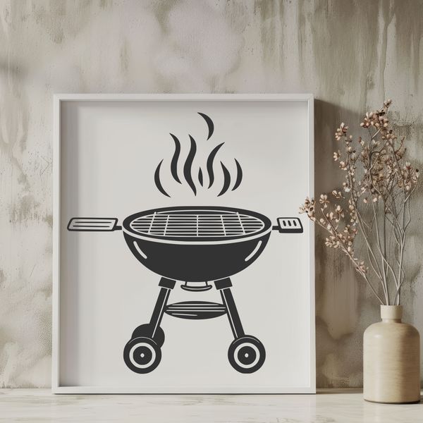 Grilled to Perfection Vector Design A vector illustration of a BBQ grill with smoke rising from the burners.