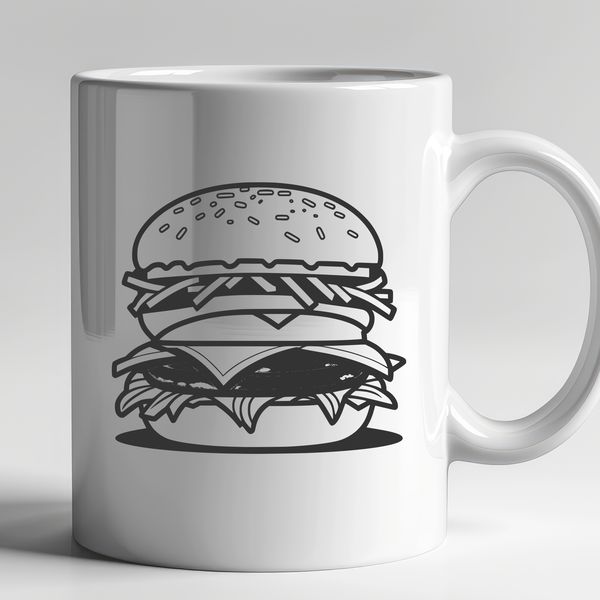 Food Illustration Vector A stylized illustration of a classic cheeseburger with a beef patty, lettuce, tomato, and cheese on a toasted bun.