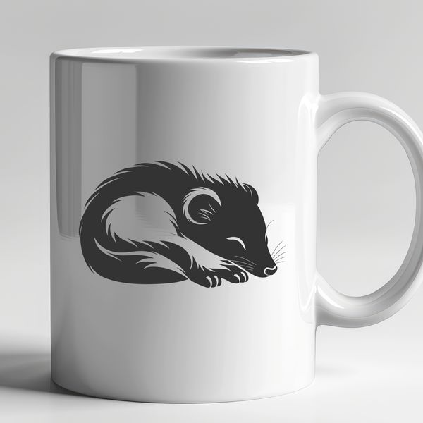 Wildlife Vector Art - Skunk Design A sleeping wild animal with distinctive black and white stripes, depicted in vector format.