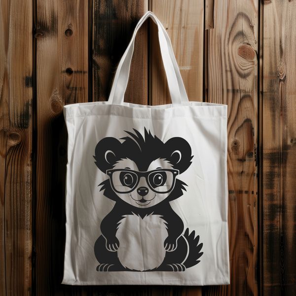 Cute Vector Skunk Design An illustration of a skunk wearing glasses in a vector design style.