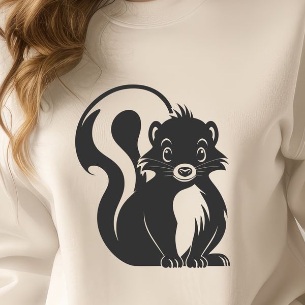 Free Black and White Skunk Vector Art A digital illustration of a wild skunk in black and white vector format.