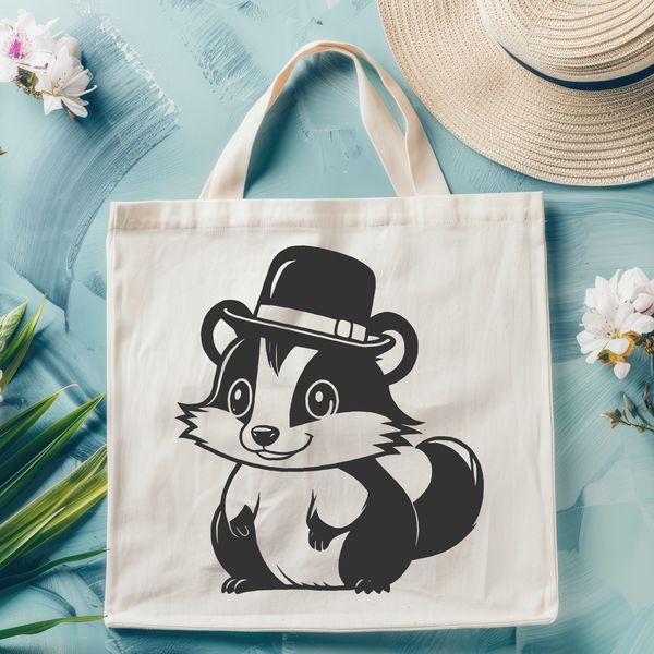 Adorable Skunk in a Fancy Hat A detailed illustration of a skunk wearing a hat, suitable for vector design projects.