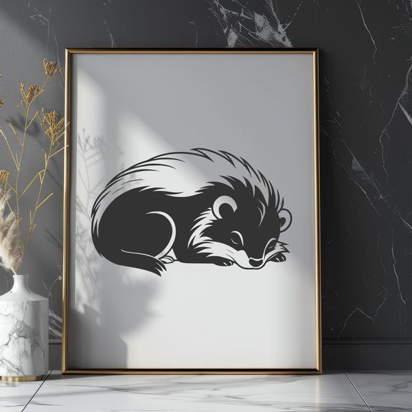 Wild Animal Illustration in Rest Mode Illustration of a sleeping skunk in a realistic style, suitable for use as clip art or vector design element.