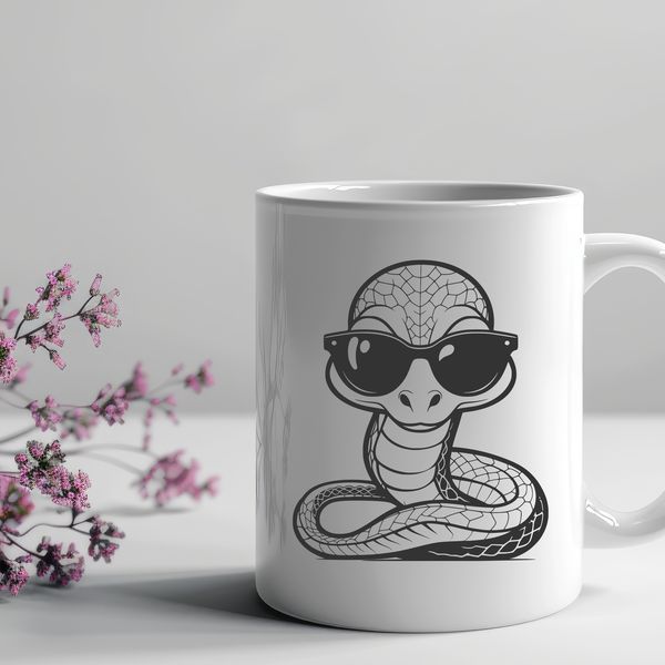 Stylish Snake Illustration A reptile wearing sunglasses on its head, illustrated in a vector style.