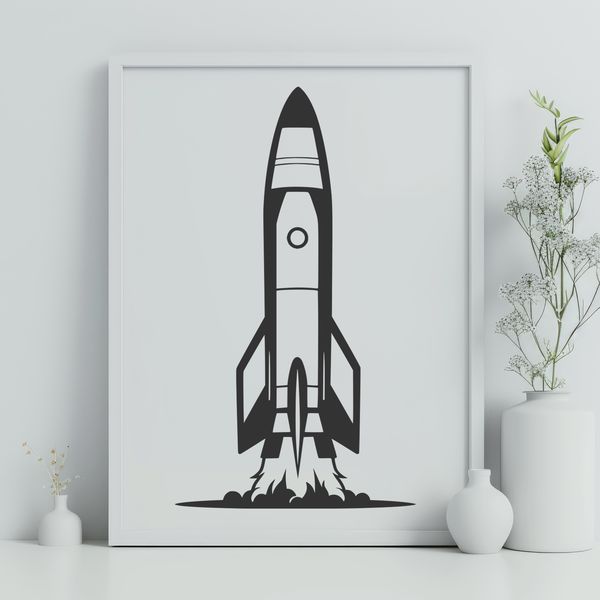 High-Tech Rocket Illustration Illustrated spaceship design with sleek lines and futuristic details.