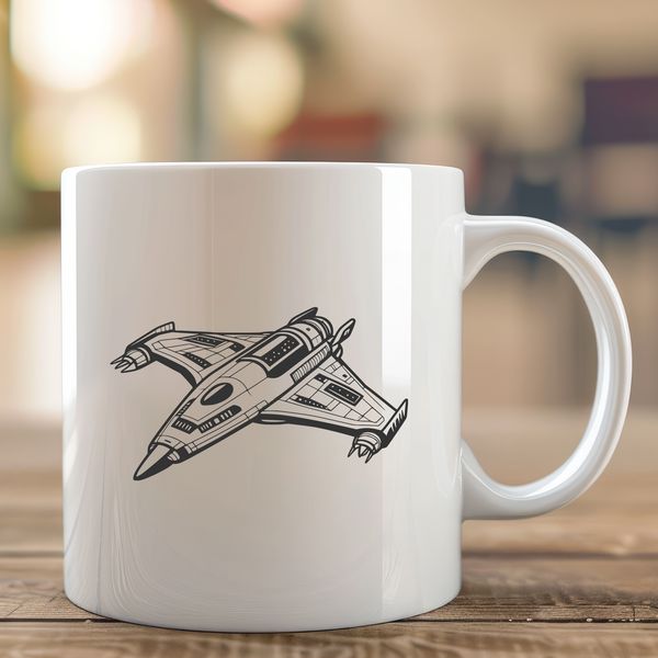 Interstellar Vessel Illustration Spacecraft illustration with detailed design elements, ideal for graphic design and cutting machine projects.
