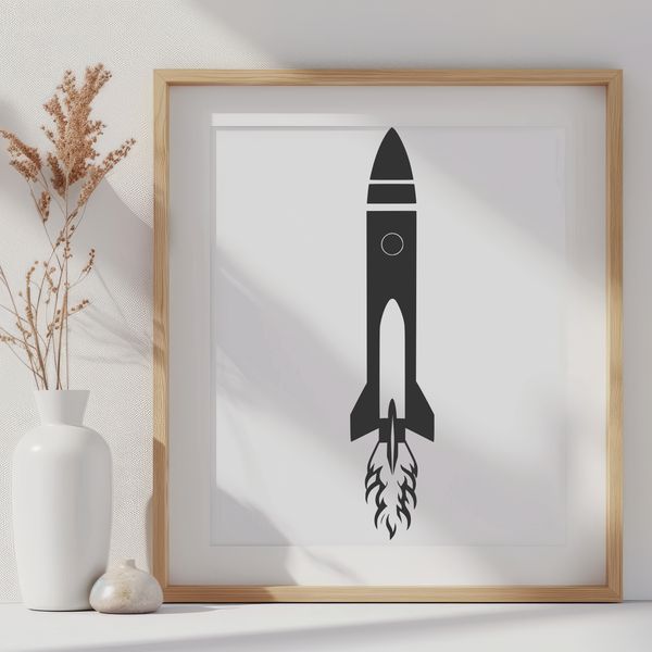 Cosmic Spacecraft in Flight Vector illustration of a spaceship in flight through space with stars and planets in the background.