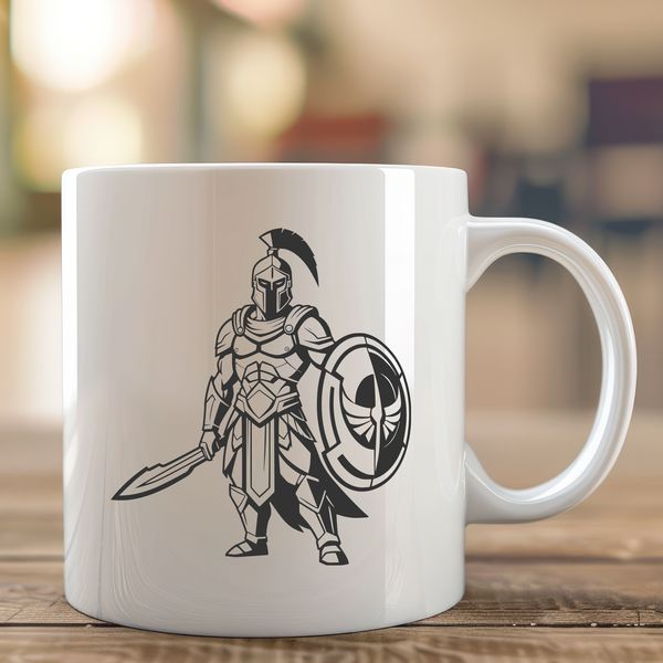 Greek Warrior Silhouette A medieval warrior in ancient Greek armor, suitable for use in graphic design projects.