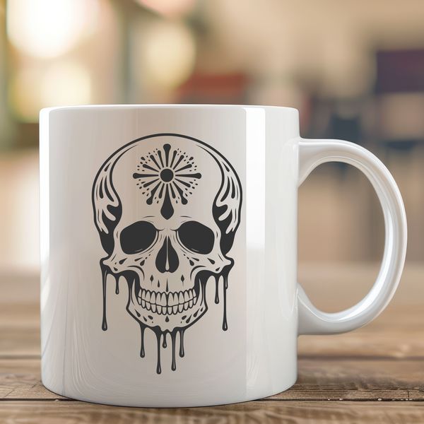 Hand-Drawn Dripping Skull Design A hand-drawn vector illustration of a dripping skull with gothic design elements.