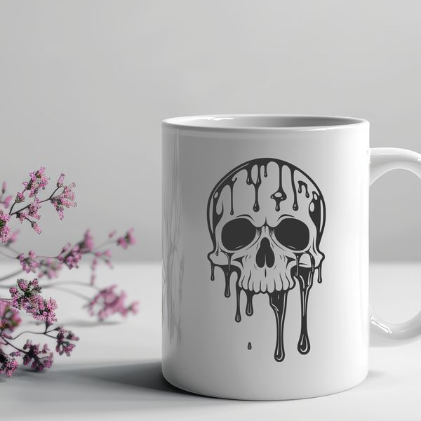 Free Vector Art for Halloween Decorations A stylized illustration of a skull with dripping liquid, suitable for vector art designs.