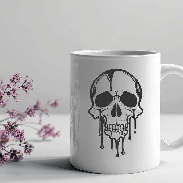 Gothic Graphic Design Element A stylized digital design of a dripping skull with detailed lines and curves, ideal for use in graphic design projects.