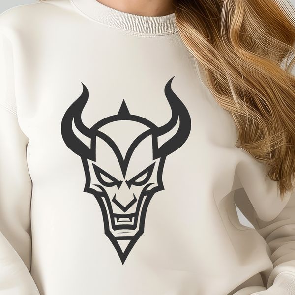 A stylized illustration of the devil with horns and a pitchfork, suitable for Halloween decorations or themed designs.
