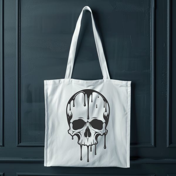 Spooky Drip Skull Graphic SVG A 2D illustration of a dripping skull with eerie details in a gothic style.