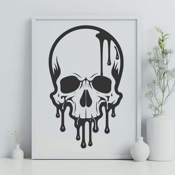 Dripping Skull Clip Art Design A detailed illustration of a dripping skull with Gothic-inspired details.