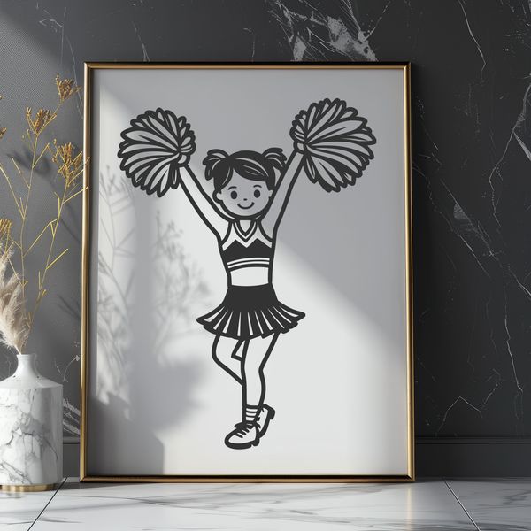 Beautiful Young Cheerleader Pose A young girl in a cheerleading uniform, posing with pom-poms.