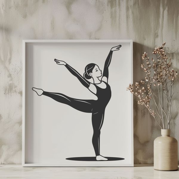 Vector Gymnast Silhouette A female gymnast in mid-pose, with athletic gear, illustrating vector art.