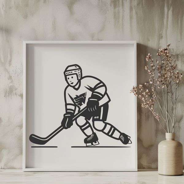 A vector illustration of a hockey player in action, suitable for cutting machines and laser cutters.