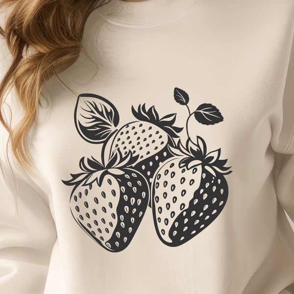 Ripe Red Strawberry Illustration A detailed illustration of a ripe red strawberry with green leaves.