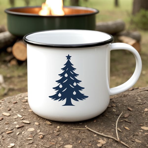 A vector graphic representation of a festive holiday evergreen tree with decorations.