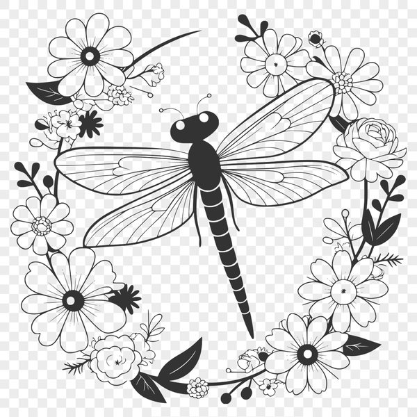 A close-up illustration of a dragonfly's body and wings in high detail.