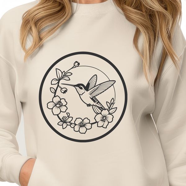 Colorful Floral Bird Illustration A colorful hummingbird perched on a floral branch, illustrating a vector design.