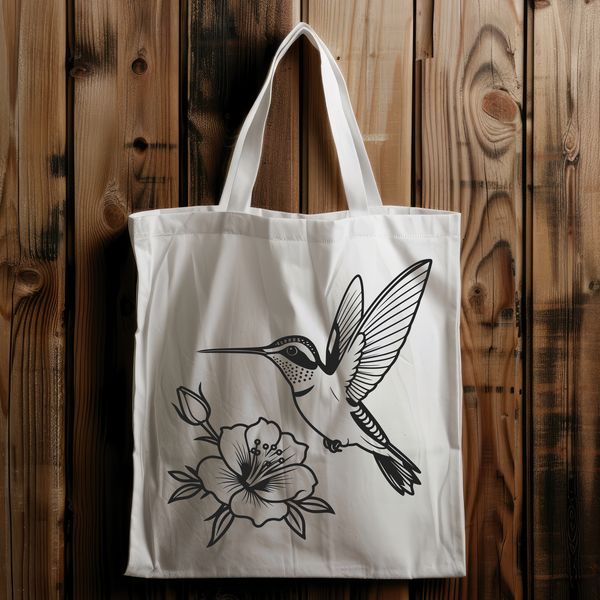 SVG File of a Beautiful Hummingbird A vector design of a hummingbird in flight, surrounded by lush greenery and flowers.