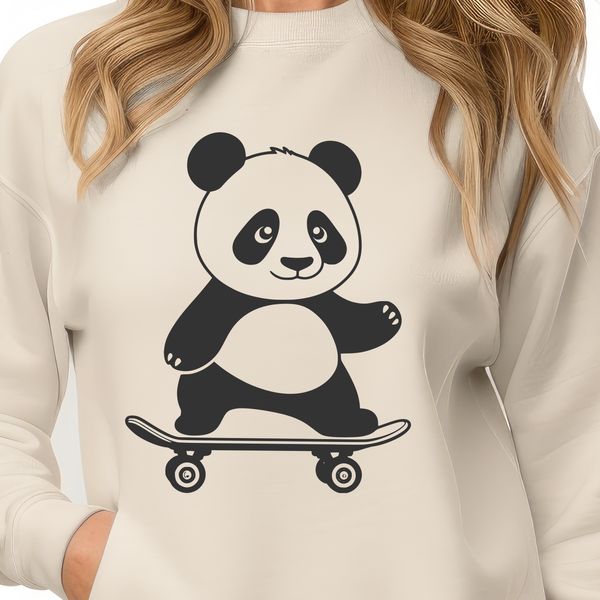 Wild Panda on Wheels A cartoon-style illustration of a wild panda sitting on a skateboard, created as a vector design.
