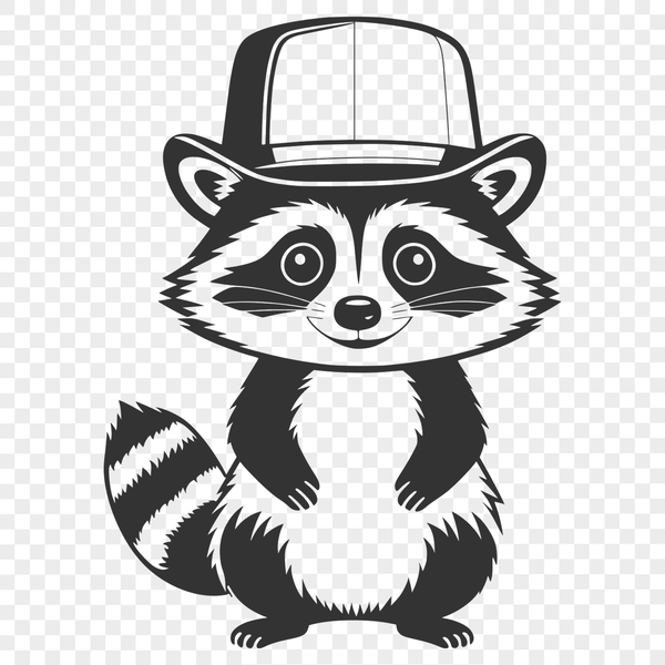 Raccoon in a Fancy Fedora A raccoon wearing a hat made from various textures, suitable for use in graphic design and digital art.