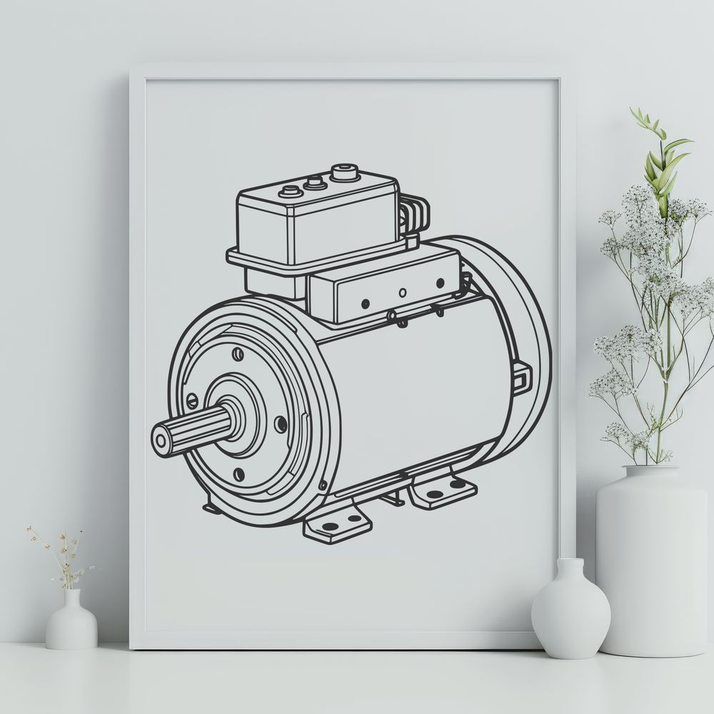 Technical Motor Illustration Illustrative representation of a motor with technical components.