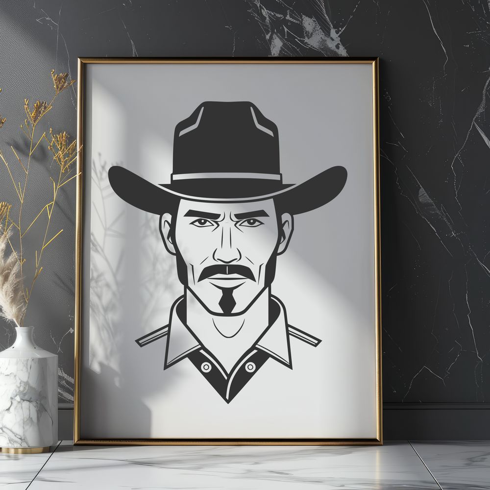 Western Outlaw Silhouette A digital illustration of a cowboy in western attire, designed as scalable vector graphics.