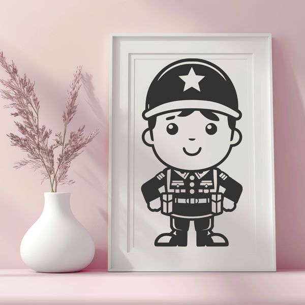 Digital Soldier Clip Art Design A digital illustration of a soldier in military attire, suitable for vector design and cutting machine projects.